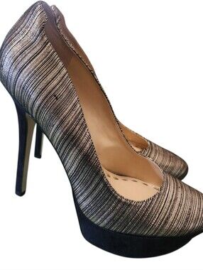 ENZO ANGIOLINI Eatavana Silvrr & Black Platform Pump - Size 8